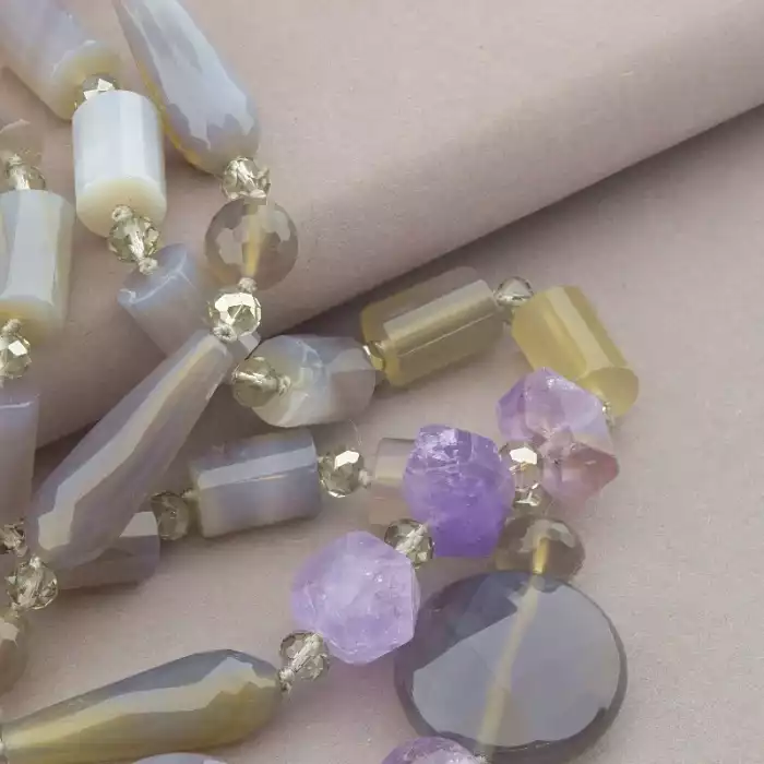 🏷️️ Намисто Аметрін, Аметист, Агат 90 см. ss_92258