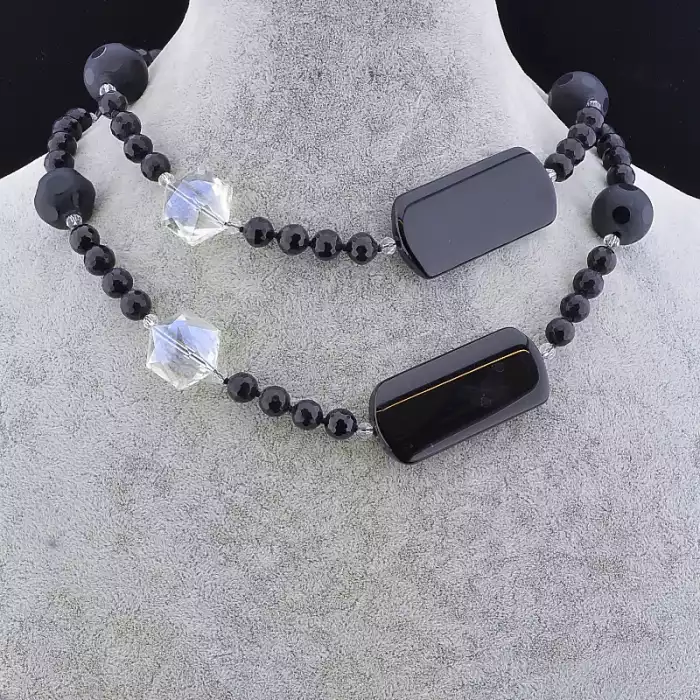 🏷️️ Намисто Агат, Чеський кришталь 90 см F-64182