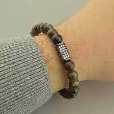 🏷️️ Браслет резинка Біотіт 21 см. Хром F-101704