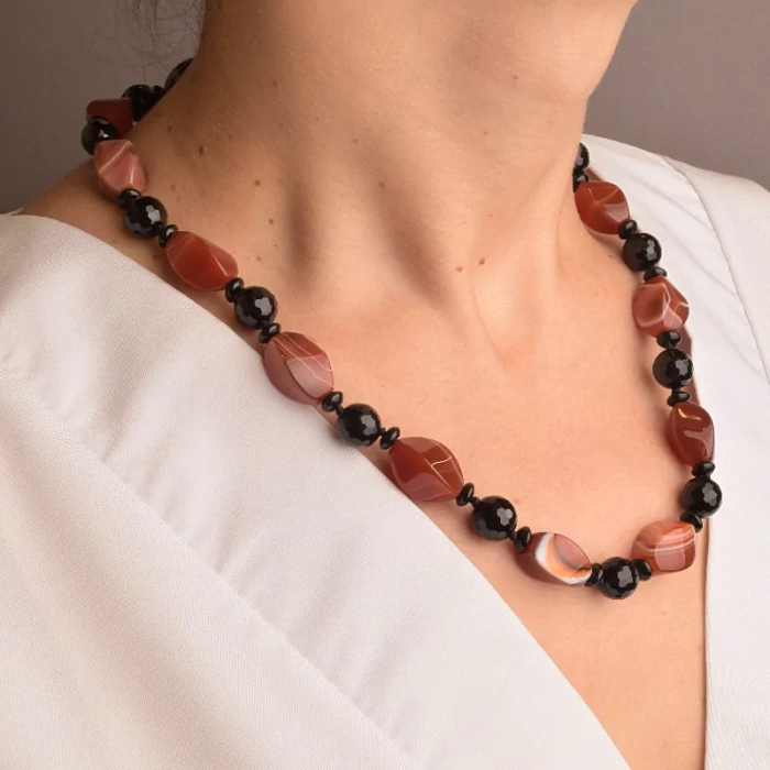 🏷️️ Намисто Сердолік, Чеський кришталь 50 см. ss_88457