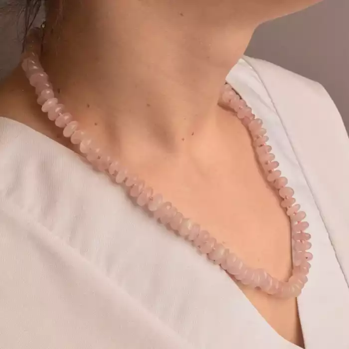 🏷️️ Намисто Рожевий кварц срібло (925 проба) 49 см. ss_89590