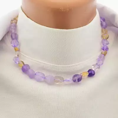 🏷️️ Намисто Аметрин (40 см, карабін, фіолетовий, срібний, сталь) F-105002