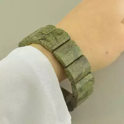 🏷️️ Браслет змійовик (20 см, резинка, 23х15 мм, зелений) F-105312