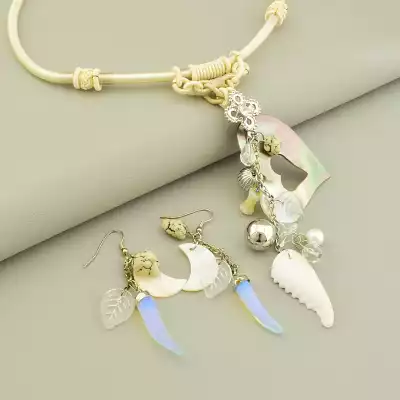 🏷️️ Підвіска браслет перламутр місячний камінь (43 см, метал, з петлею, 75х15 мм, молочний, блакитний, срібний) F-105416