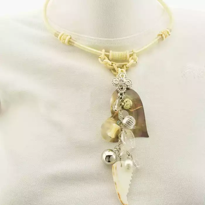 🏷️️ Підвіска браслет перламутр місячний камінь (43 см, метал, з петлею, 75х15 мм, молочний, блакитний, срібний) ss_105416