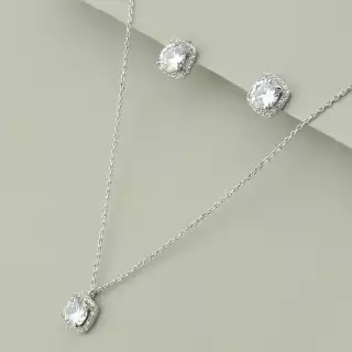 Підвіска+Сережки Saiya Фіаніт 41 см. (родій)