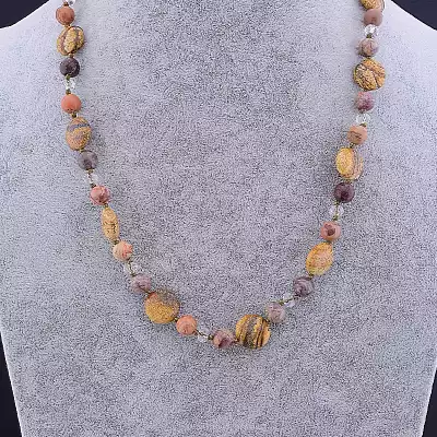 🏷️️ Намисто Яшма, Чеський кришталь 54 см F-82721