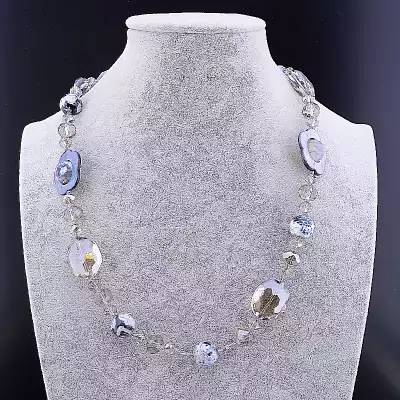 🏷️️ Намисто Агат, Чеський кришталь, Перламутр 59 см F-82936