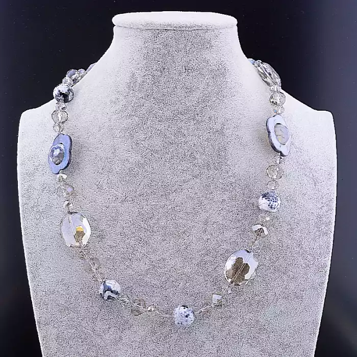 🏷️️ Намисто Агат, Чеський кришталь, Перламутр 59 см ss_82936