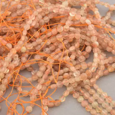 🏷️️ Намистини Сонячний камінь 39 см на нитці (натуральне каміння, без застібки) грановані F-83274