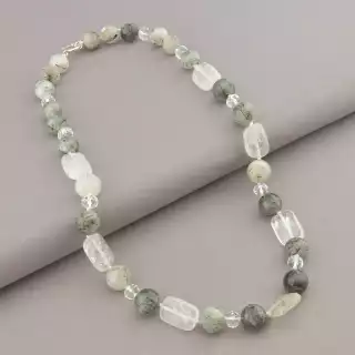 Намисто Волосатик, Гірський кришталь, Чеський кришталь 50 см. (срібло 925 проба)