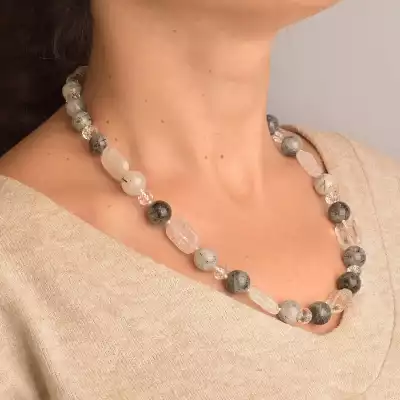 🏷️️ Намисто Волосатик, Гірський кришталь, Чеський кришталь 50 см. (срібло 925 проба) F-94411