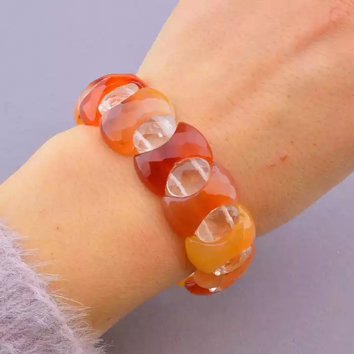 🏷️️ Браслет з карабіном Сердолік, Гірський кришталь 20 см ss_79169