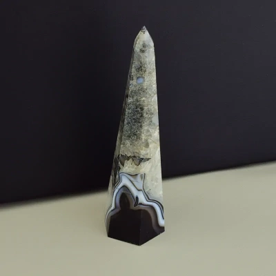 Зразок агат (145х40 мм, чорний, сірий, одиничний екземпляр)