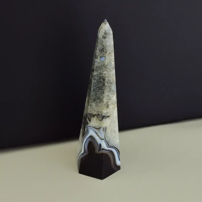 🏷️️ Зразок агат (145х40 мм, чорний, сірий, одиничний екземпляр) ss_105313