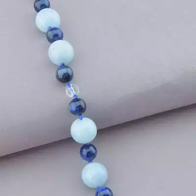 🏷️️ Намисто Аквамарин, Кіаніт, Гірський кришталь 50 см. (срібло 925 проба) F-91039