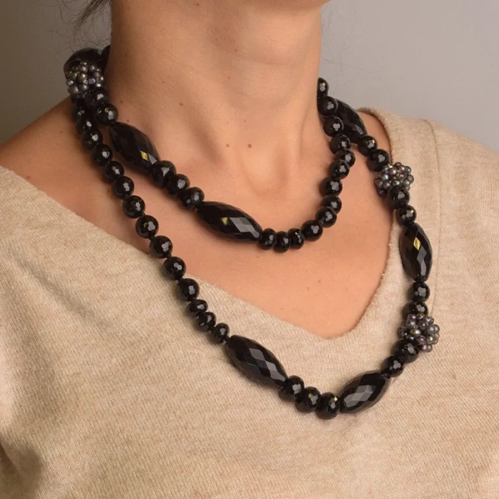 🏷️️ Намисто Агат, Перли 100 см. ss_94179