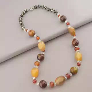 Намисто Агат, Сердолік, Чеський кришталь 70 см.