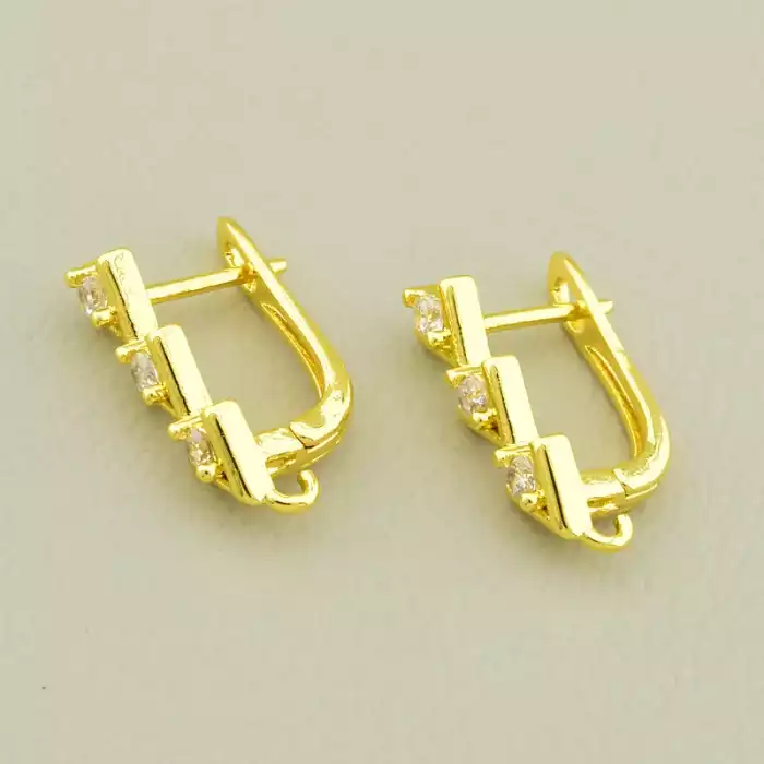 🏷️️ Швензи Пара Фіаніт 17х5мм. (позолота 18к лимонна) англійська застібка F-105518