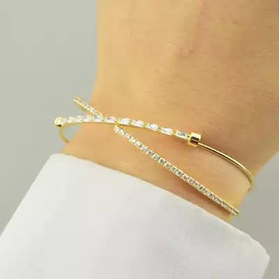 🏷️️ Браслет без застібки Saiya Фіаніт 17 см. (позолота 18к лимонна) F-92431