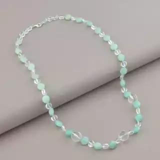 Намисто Амазоніт, Гірський кришталь, Гірський кришталь 47 см. (срібло 925 проба)