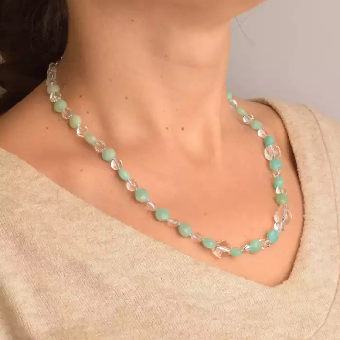 🏷️️ Намисто Амазоніт, Гірський кришталь, Гірський кришталь 47 см. (срібло 925 проба) ss_94413