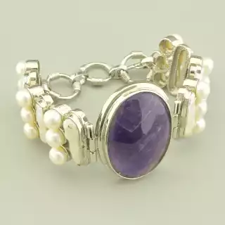 Браслет петля Аметист, Перли 17 см.