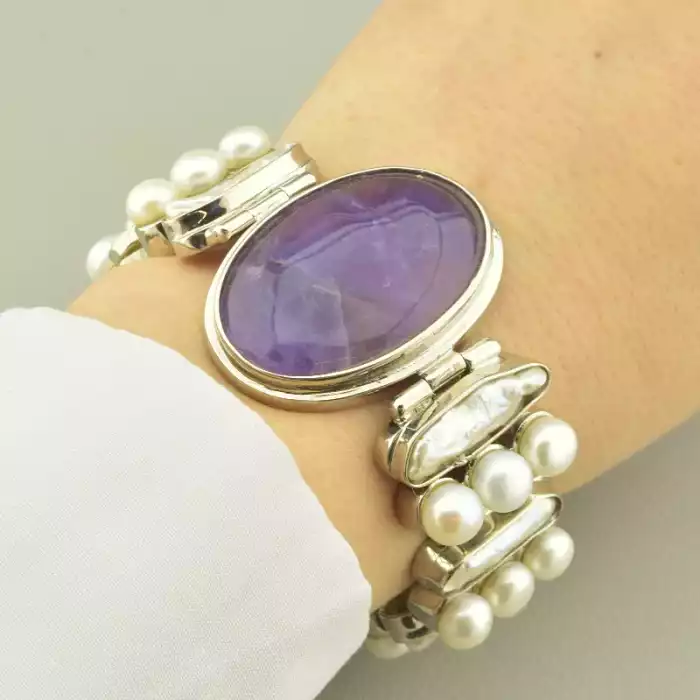 🏷️️ Браслет петля Аметист, Перли 17 см. ss_103447