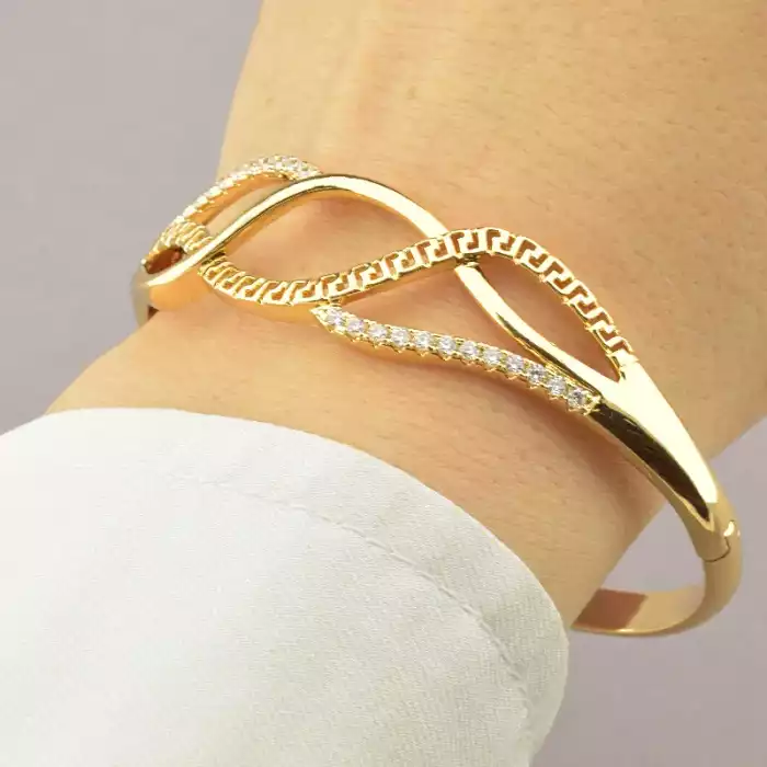 🏷️️ Браслет шарнірний Xuping Фіаніт 17 см (позолота 18к) ss_68264