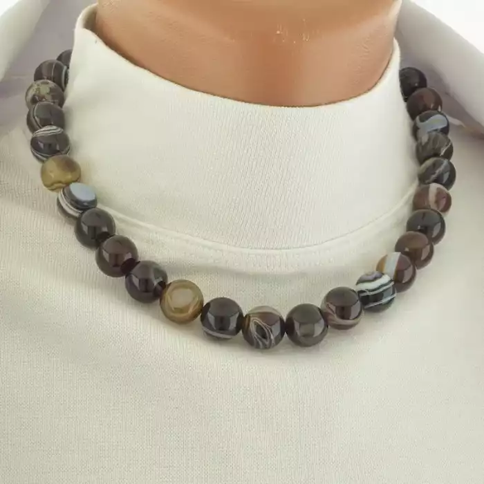 🏷️️ Намисто з агатом чорне, 41 см (кульки) ss_104605