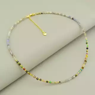 Підвіска з самоцвітів (42 см, позолота 18к, різнокольорові грановані камені)