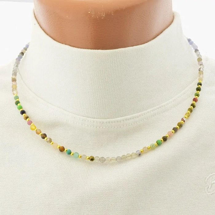 🏷️️ Підвіска з самоцвітів (42 см, позолота 18к, різнокольорові грановані камені) ss_104805