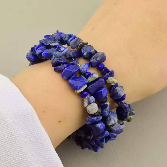 🏷️️ Браслет без застібки Лазуріт Чеський кришталь (19 см) ss_104905