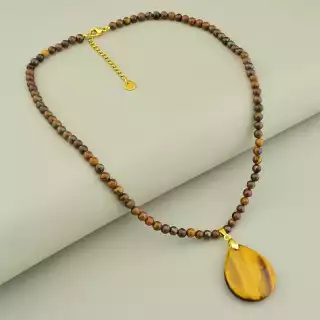 Підвіска тигрове око (41 см, позолота 18к, мідний сплав, 43х25 мм, коричневий, жовтий)