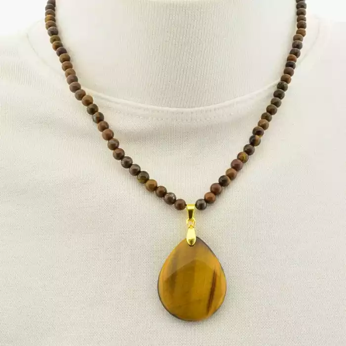 🏷️️ Підвіска тигрове око (41 см, позолота 18к, мідний сплав, 43х25 мм, коричневий, жовтий) ss_105214