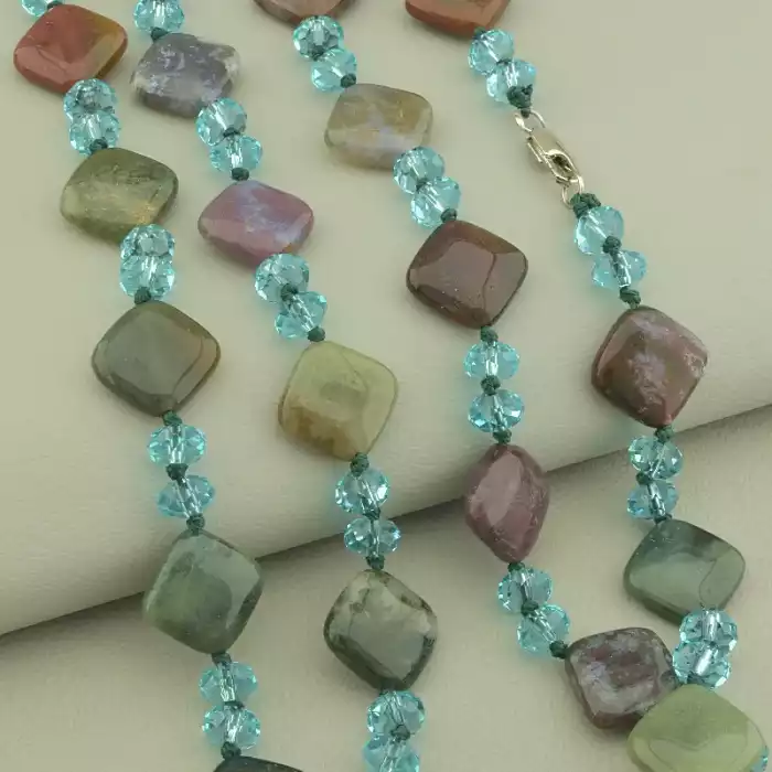 🏷️️ Намисто Яшма, Чеський кришталь 120 см. ss_98011