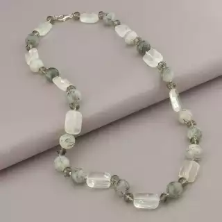 Намисто Волосатик, Гірський кришталь, Чеський кришталь 56 см. (срібло 925 проба)