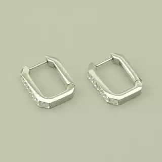 Сережки класичні кільця Stainless Steel Фіаніт (родій)