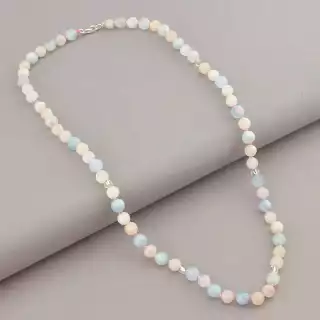 Намисто Морганіт, Бісер 45 см. (срібло 925 проба)