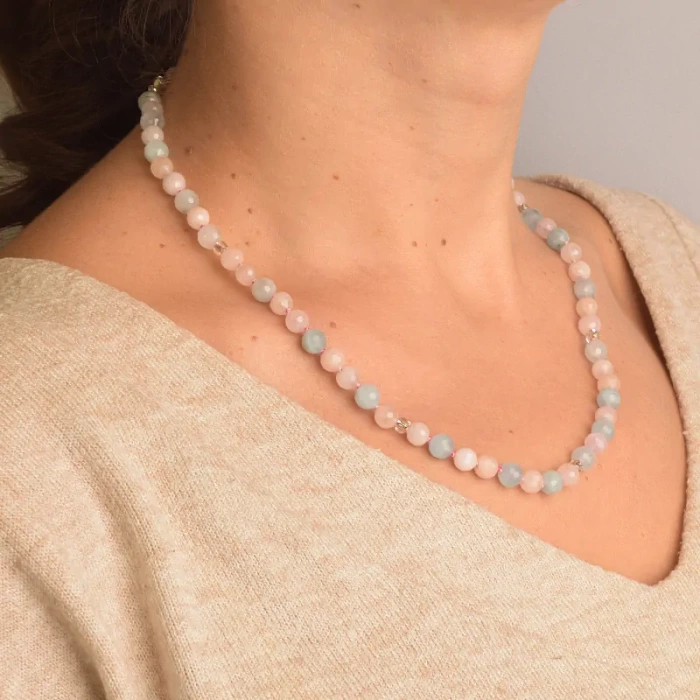 🏷️️ Намисто Морганіт, Бісер 45 см. (срібло 925 проба) ss_94414