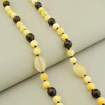 🏷️️ Намисто Цитрін Раухтопаз (62 см, карабін, кулька, грань, жовтий, сірий) F-104906