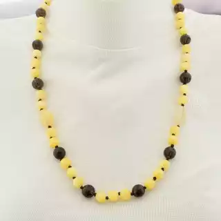 Намисто Цитрін Раухтопаз (62 см, карабін, кулька, грань, жовтий, сірий)