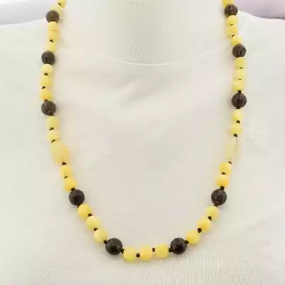 🏷️️ Намисто Цитрін Раухтопаз (62 см, карабін, кулька, грань, жовтий, сірий) F-104906