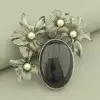 🏷️️ Брошка квіти Агат Яшма (70х65 мм, чорний, білий, срібний, метал) F-105108