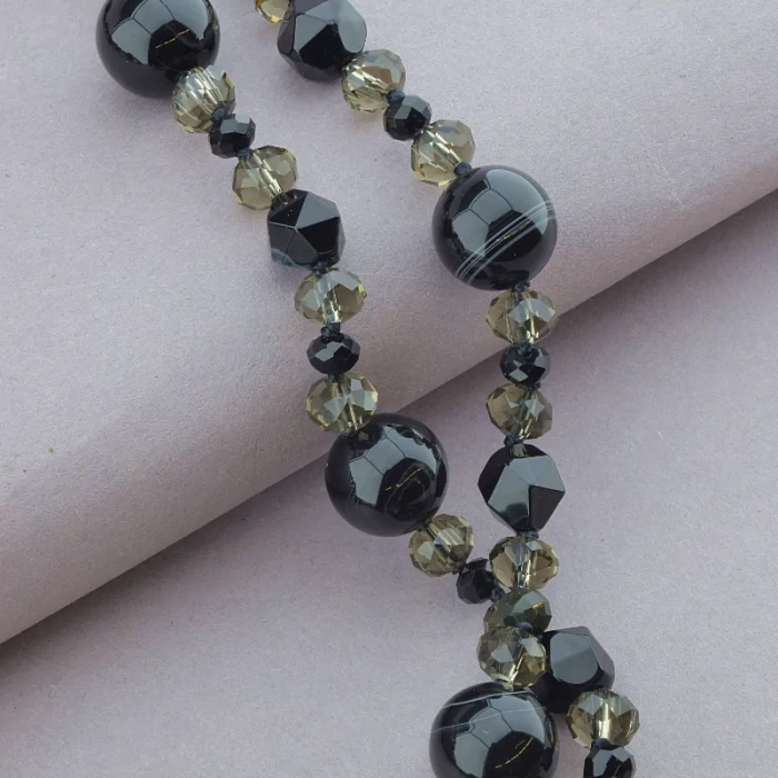 🏷️️ Намисто Агат, Чеський кришталь 103 см. ss_91042