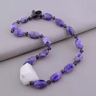 Намисто Аметист, Гірський кришталь, Чеський кришталь 55 см