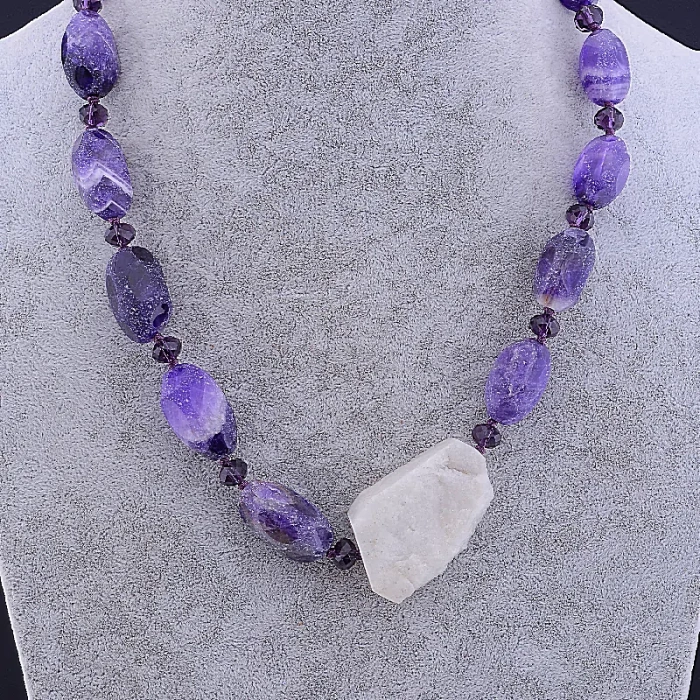 🏷️️ Намисто Аметист, Гірський кришталь, Чеський кришталь 55 см ss_84070