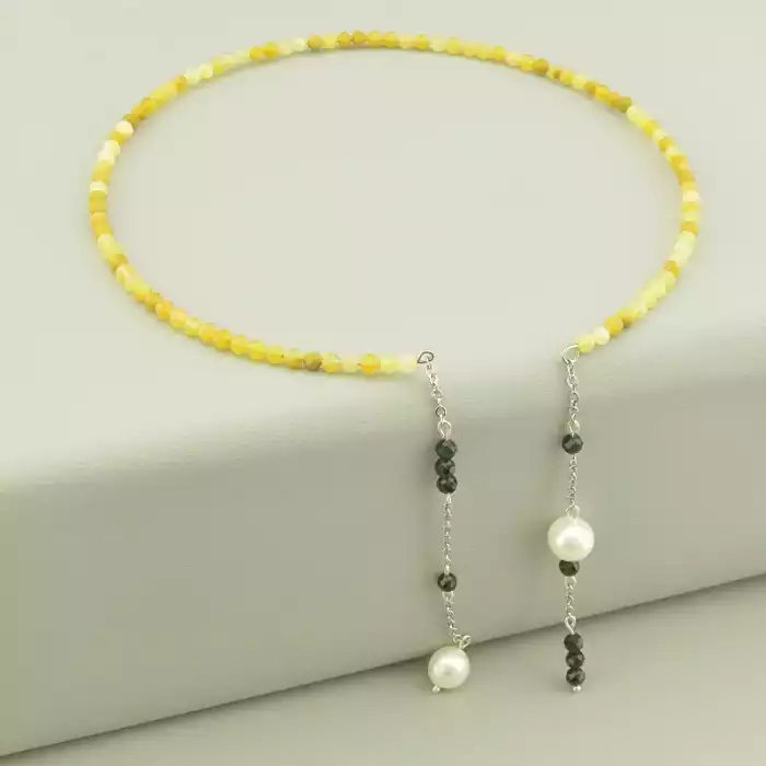 🏷️️ Підвіска Кварц, Перли, Каїрська ніч 36 см. ss_101909