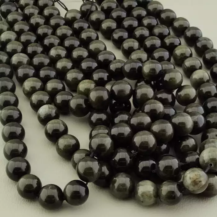 🏷️️ Нитка з орлиним оком (сіра, 39 см, кульки 10,5 мм) ss_104607