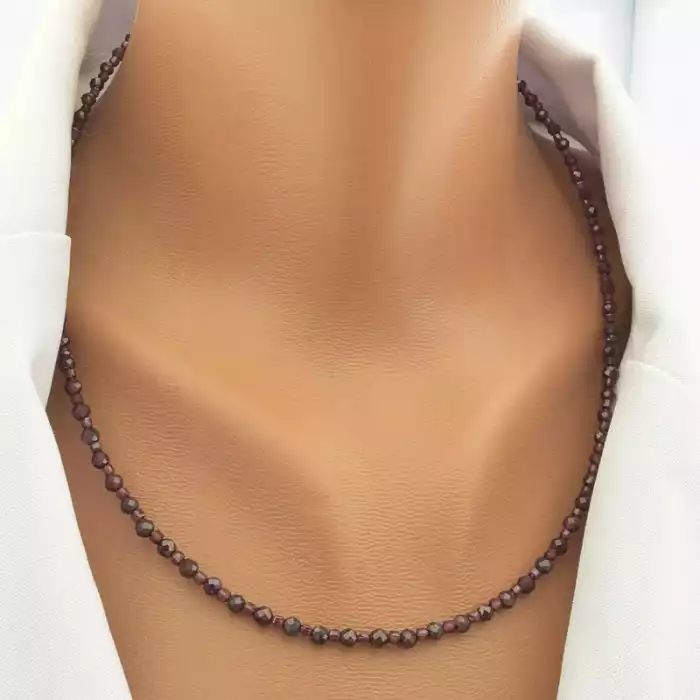 🏷️️ Підвіска з гранатом грань (51 см, бордовий, срібло 925, карабін) ss_104707